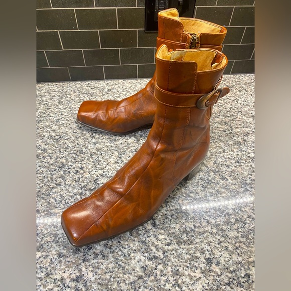 Lee Kee Vintage Cognac Brown Leather Buckle Strap Boots - Picture 5 of 10